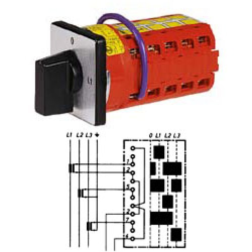 Арт. 142124 Переключатель кулачковый для амперметров с положением "0" Тип MA, контактных отсеков - 3, 25A/400V IP54, код заказа V2N MA-F1-B-SI