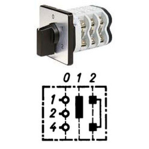 Арт. 141875 Однополюсный двухступенчатый кулачковый выключатель с положением "0". Тип S02, контактных отсеков - 1, 25A/400V IP54, код заказа V2N S02-F1-B-SI