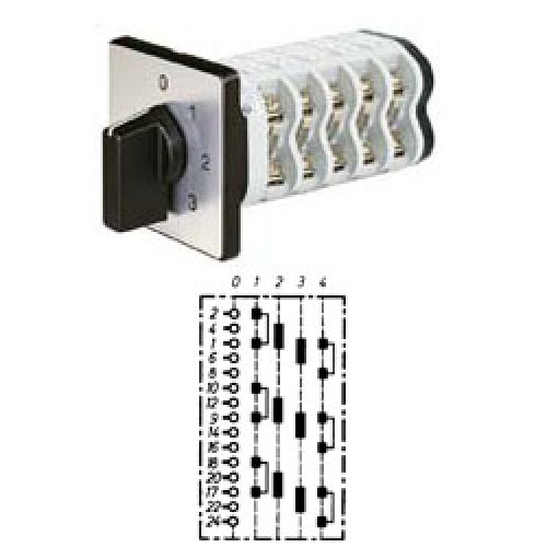 Арт. 142154 Трехполюсный четырехступенчатый кулачковый выключатель с положением "0". Тип S304, контактных отсеков - 6, 25A/400V IP54, код заказа V2N S304-F1-B-SI