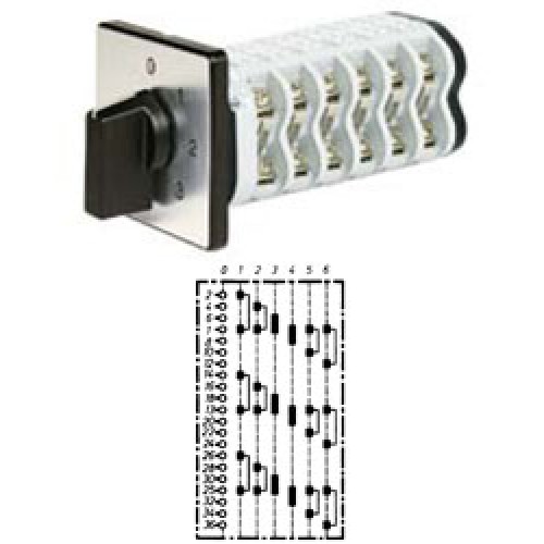 Арт. 142160 Трехполюсный шестиступенчатый кулачковый выключатель с положением "0". Тип S306, контактных отсеков - 8, 25A/400V IP54, код заказа V2N S306-F1-B-SI