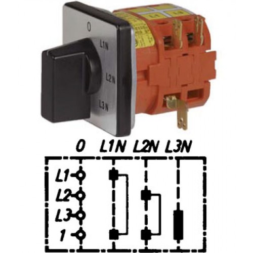 Арт. 141860 Переключатель кулачковый для вольтметров с положением "0" тип V1, 25A/400V IP54, код заказа V2N V1-F1-B-SI