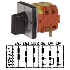 Арт. 141869 Переключатель кулачковый для вольтметров с положением "0" тип V3, 25A/400V IP54, код заказа V2N V3-F1-B-SI